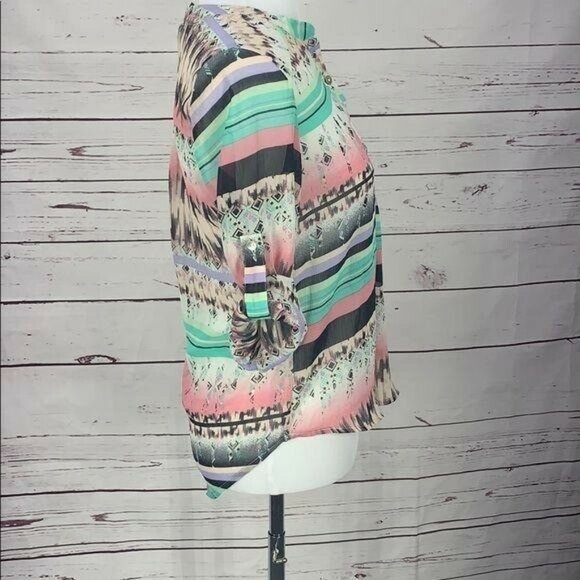 About A Girl Los Angeles Sheer Aztec Southwest Print Blouse Size Small - Picture 2 of 4